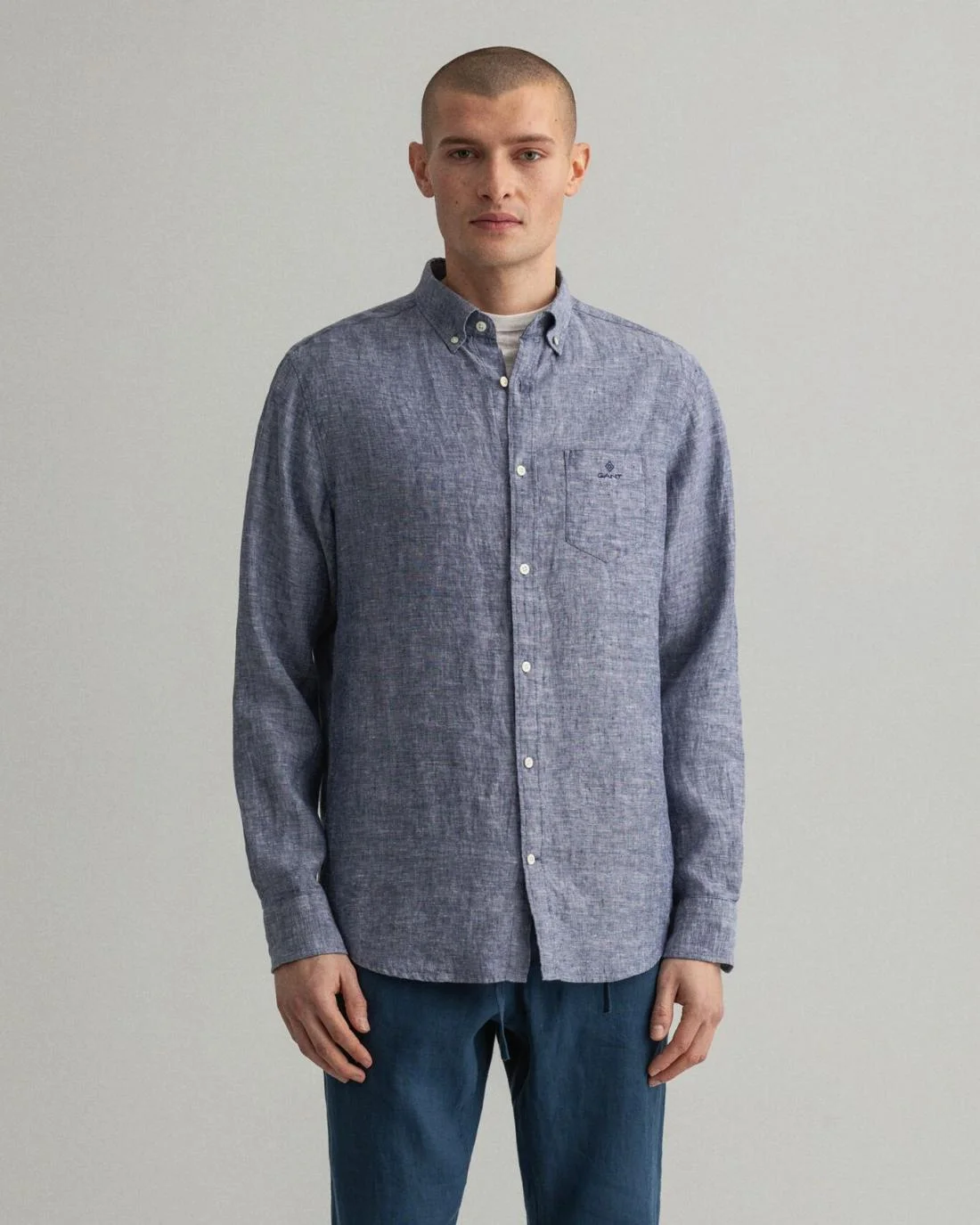 Shirts | Mens GANT Regular Fit Linen Shirt Persian Blue