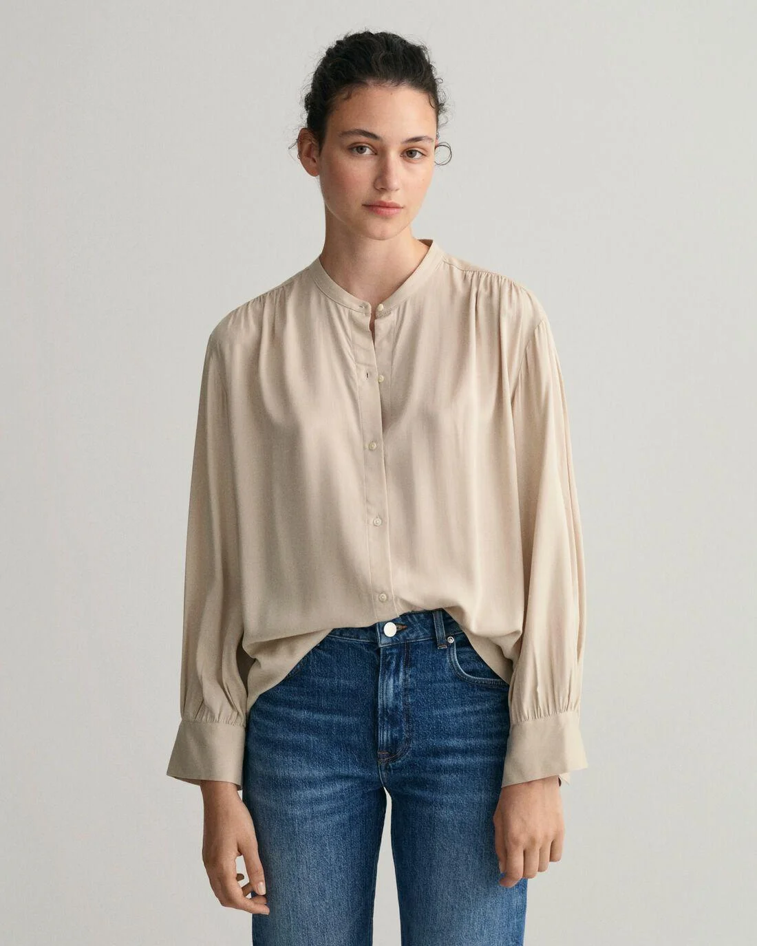 Shirts And Blouses | Womens GANT Relaxed Fit Wide Cuff Blouse Concrete Beige