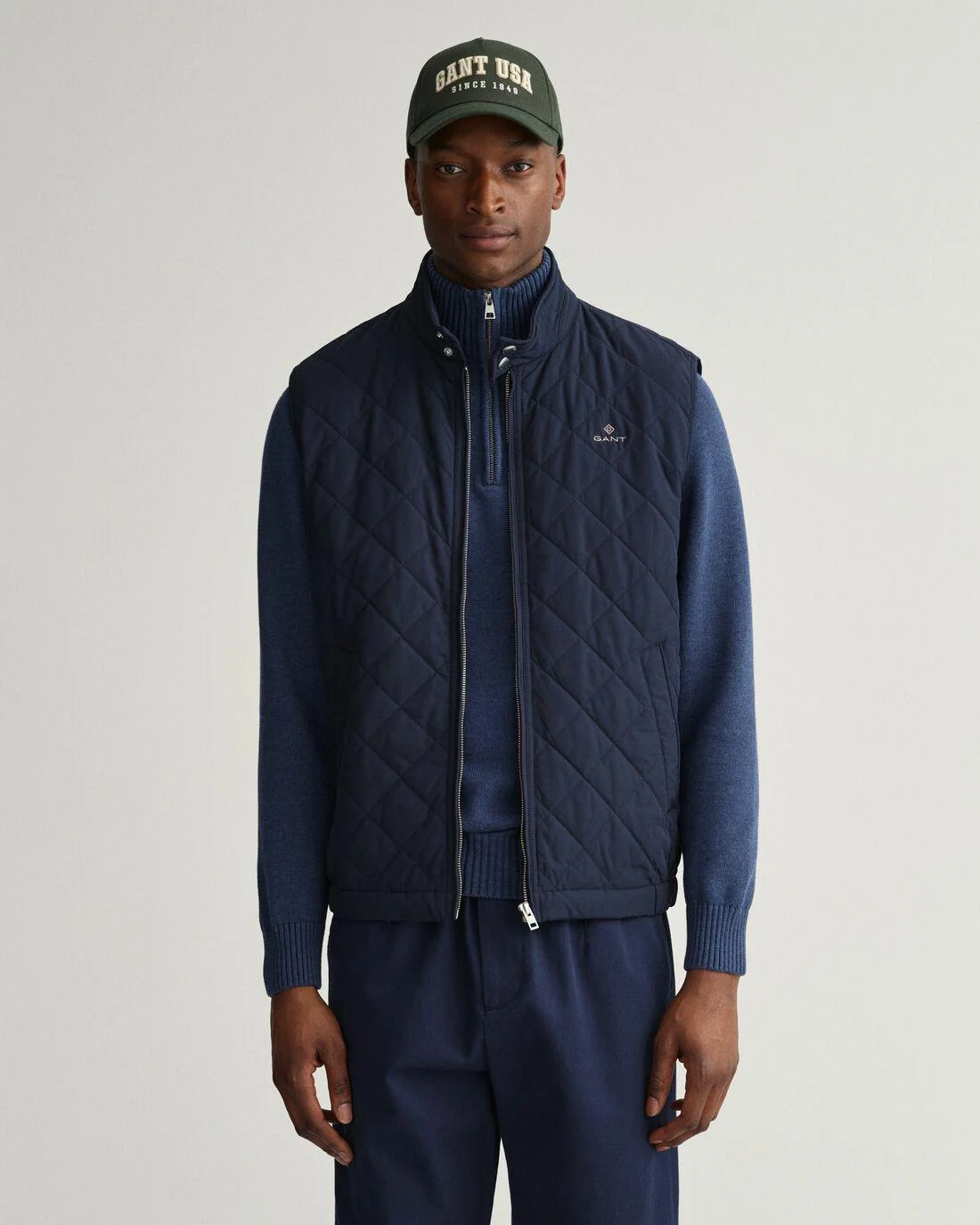 Gilets | Mens GANT Quilted Windcheater Vest Evening Blue