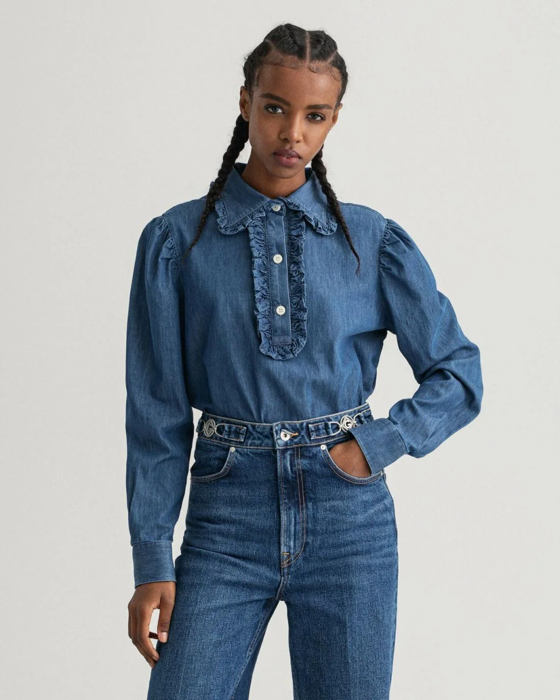 Shirts And Blouses | Womens GANT Indigo Ruffle Shirt Indigo