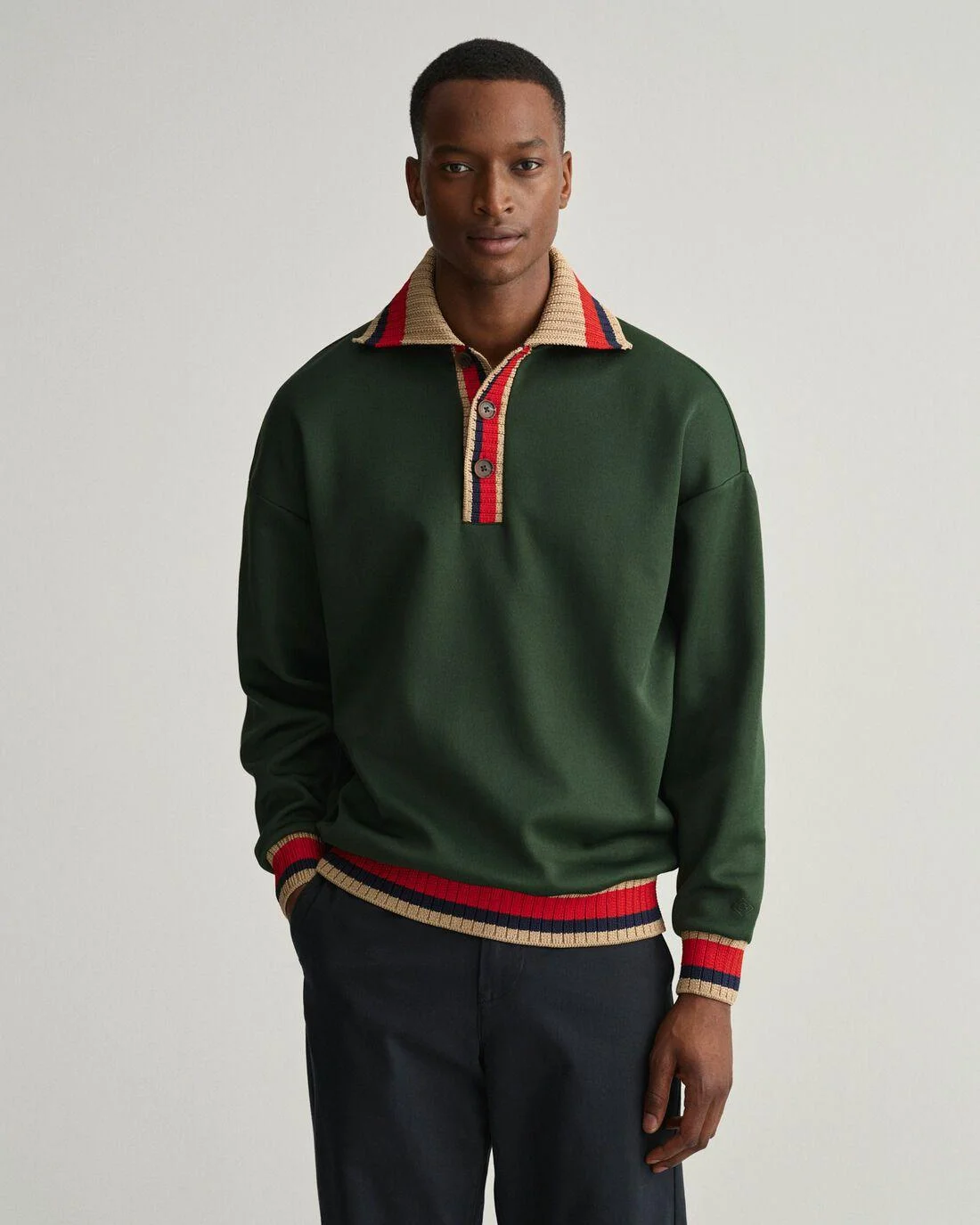 Hoodies And Sweats | Mens GANT Knitted Collar Sweat Rugger Storm Green