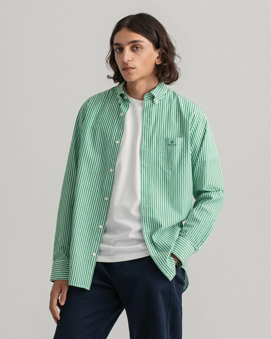 Shirts | Mens GANT Regular Fit Stripe Broadcloth Shirt Lavish Green