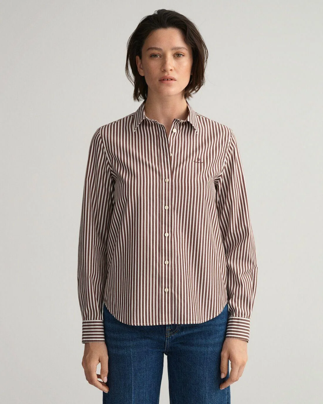 Shirts And Blouses | Womens GANT Regular Fit Striped Broadcloth Shirt Cocoa Bean