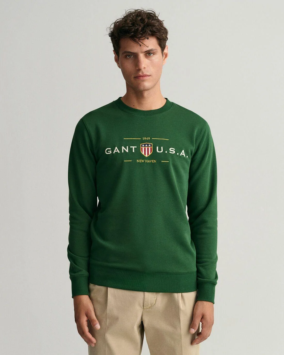 Hoodies And Sweats | Mens GANT Banner Shield Crew Neck Sweatshirt Eden Green