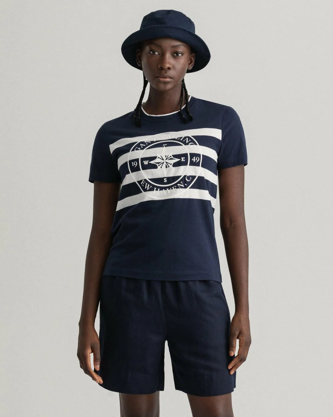 Polos And T-Shirts | Womens GANT Printed Striped T-Shirt Evening Blue