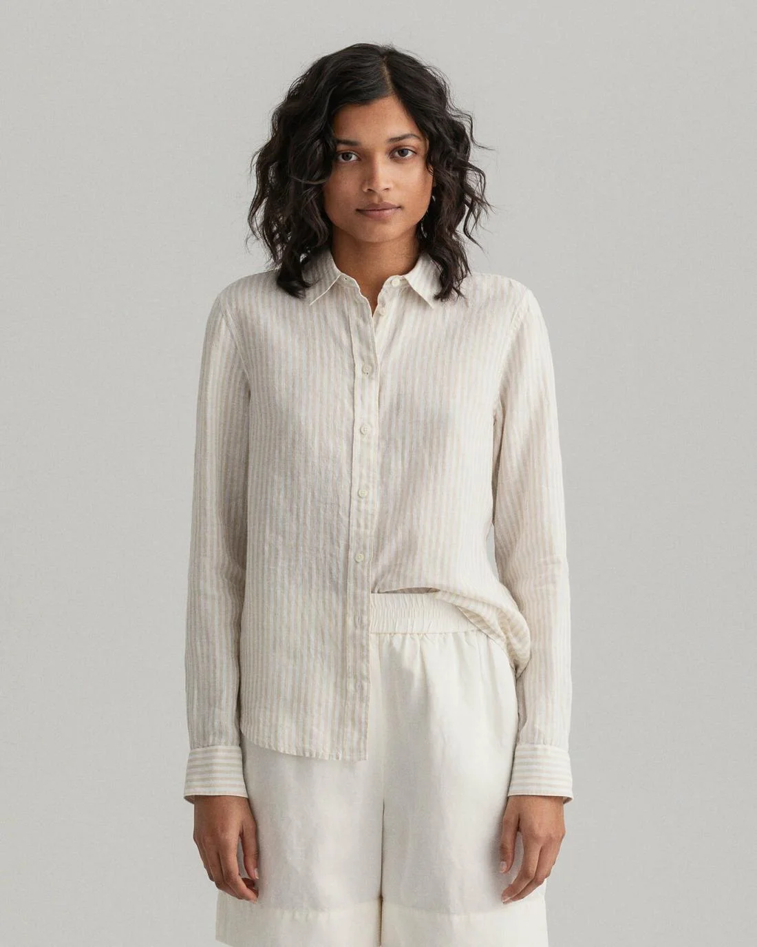 Shirts And Blouses | Womens GANT Stripe Linen Shirt Desert Beige