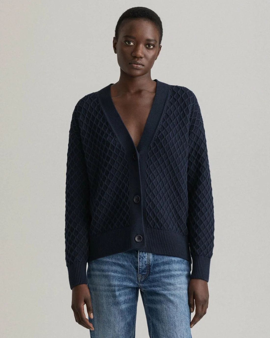 Knitwear | Womens GANT Texture Cotton Cardigan Evening Blue