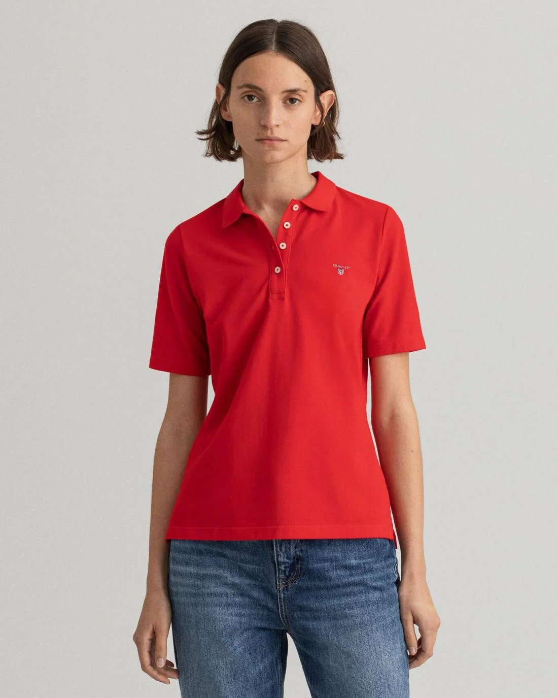 Polos And T-Shirts | Womens GANT Original Long-Short Sleeve Piqué Polo Shirt Bright Red