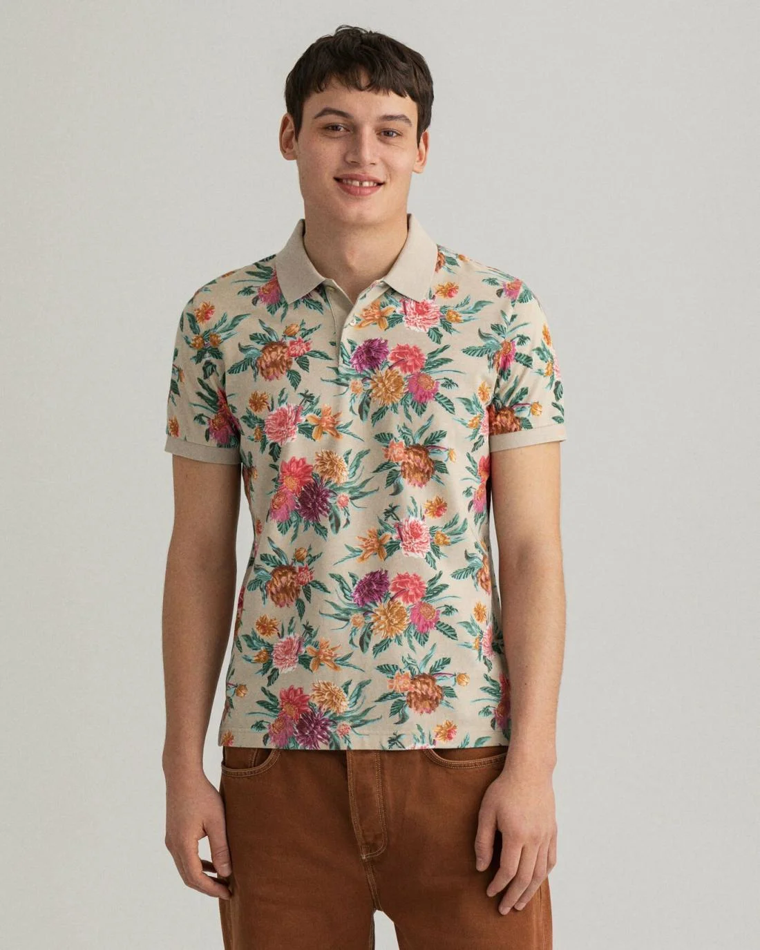 Polo Shirts | Mens GANT Dahlia Print Piqué Polo Shirt Plaza Taupe