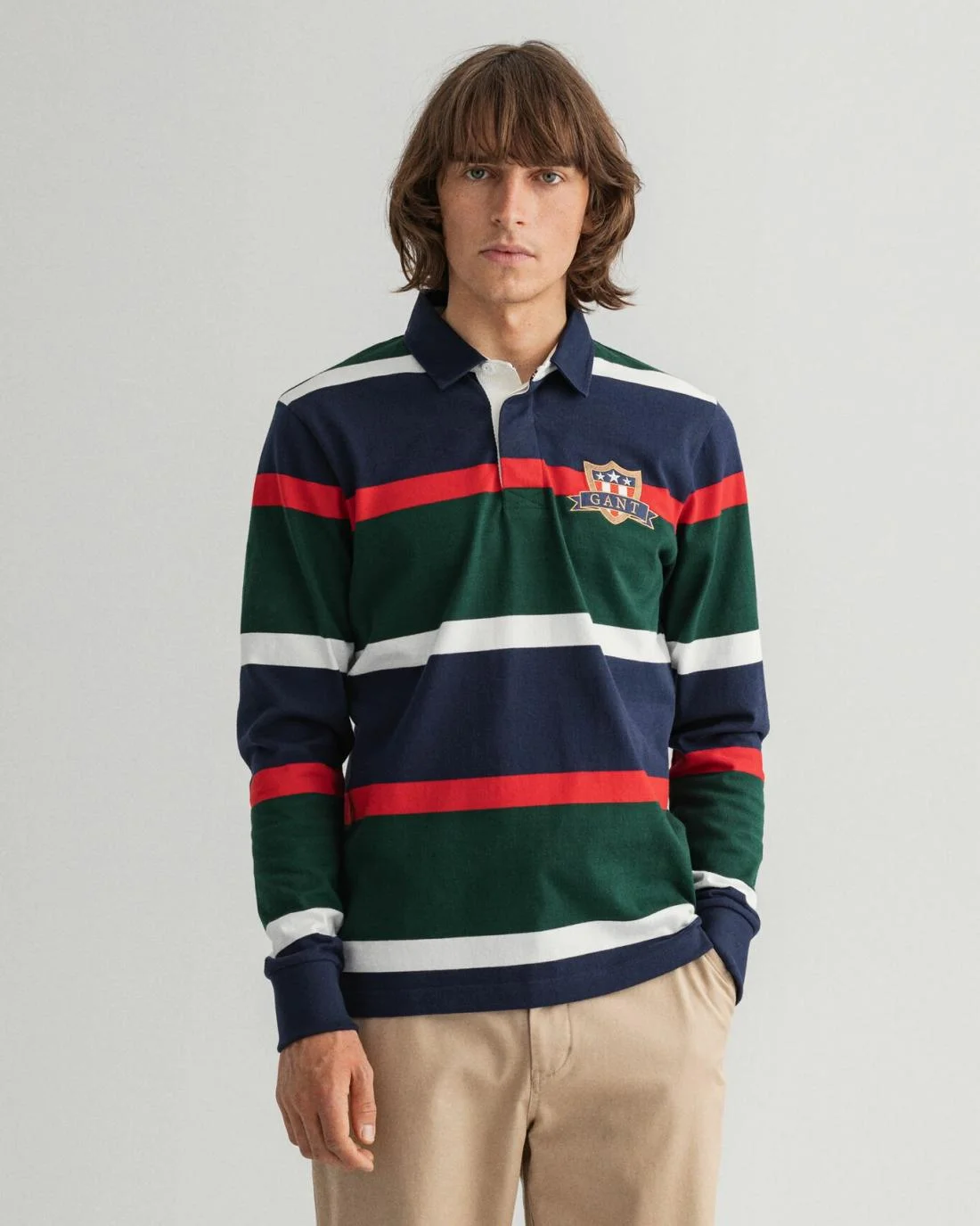 Rugby Shirts | Mens GANT Banner Shield Heavy Rugger Tartan Green