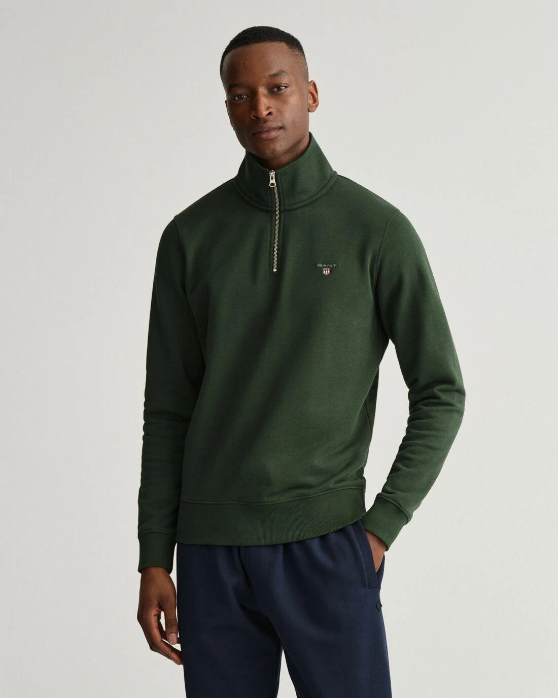 Hoodies And Sweats | Mens GANT Original Half-Zip Sweatshirt Storm Green