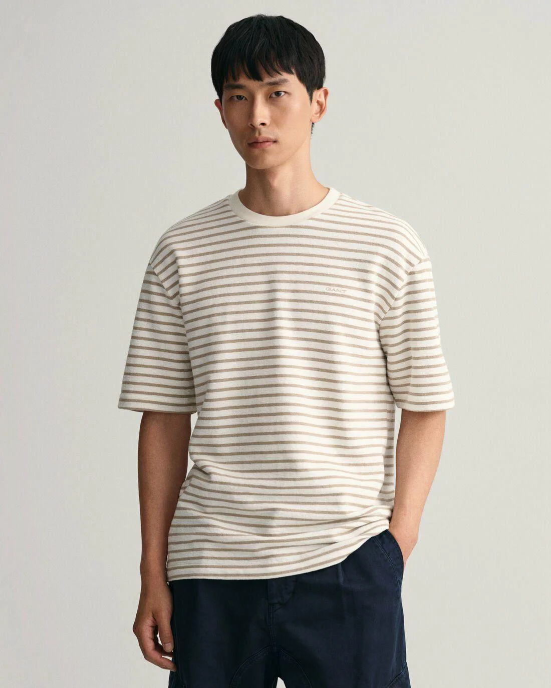 T-Shirts | Mens GANT Striped Heavy T-Shirt Concrete Beige