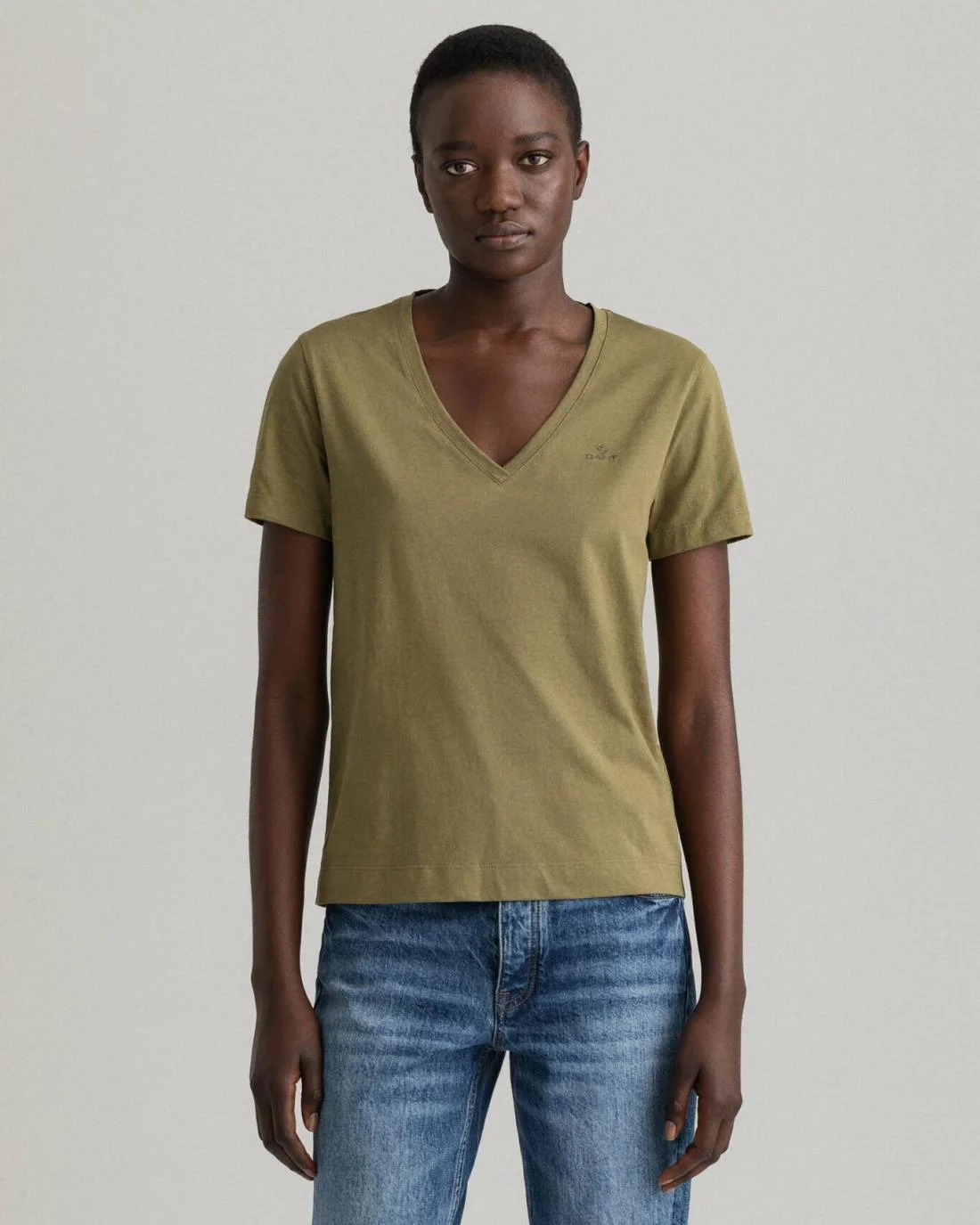 Polos And T-Shirts | Womens GANT Original V-Neck T-Shirt Utility Green