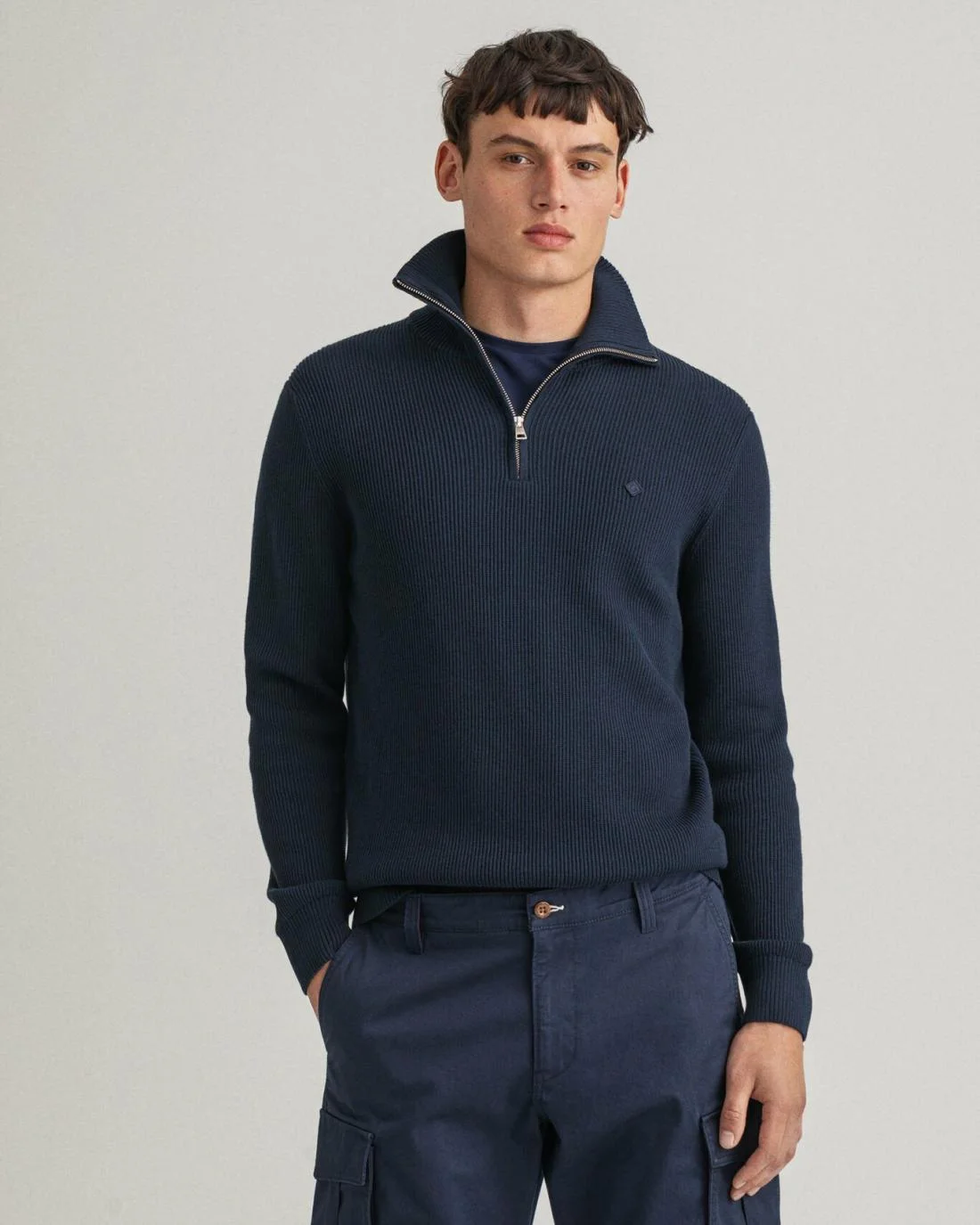 Knitwear | Mens GANT Cotton Rib Half-Zip Sweater Evening Blue