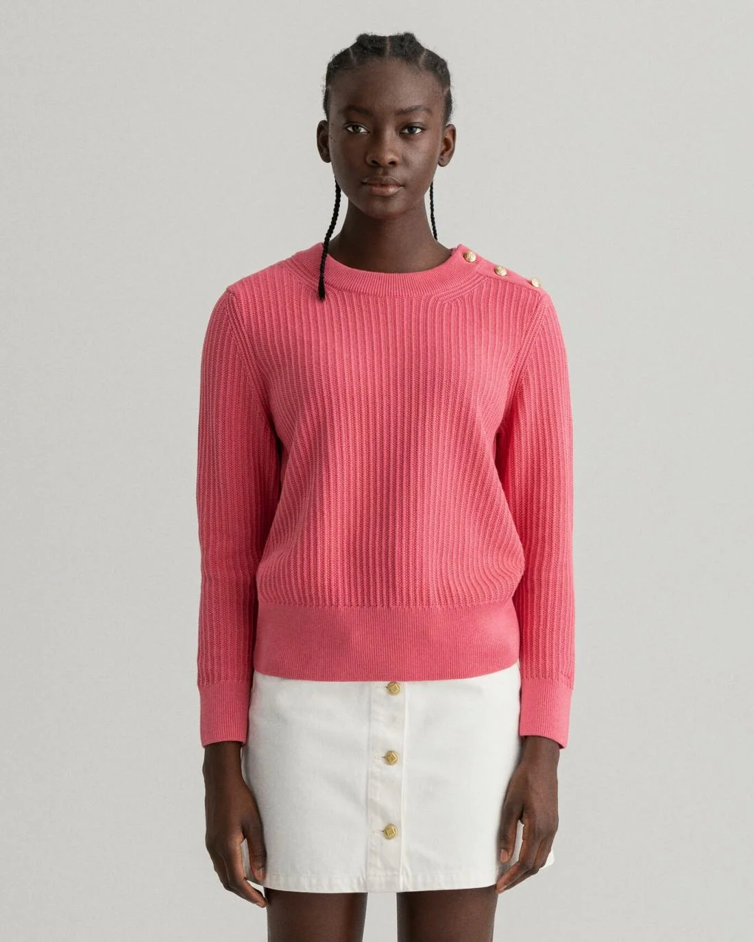 Knitwear | Womens GANT Ribbed Piqué Crew Neck Sweater Rapture Rose