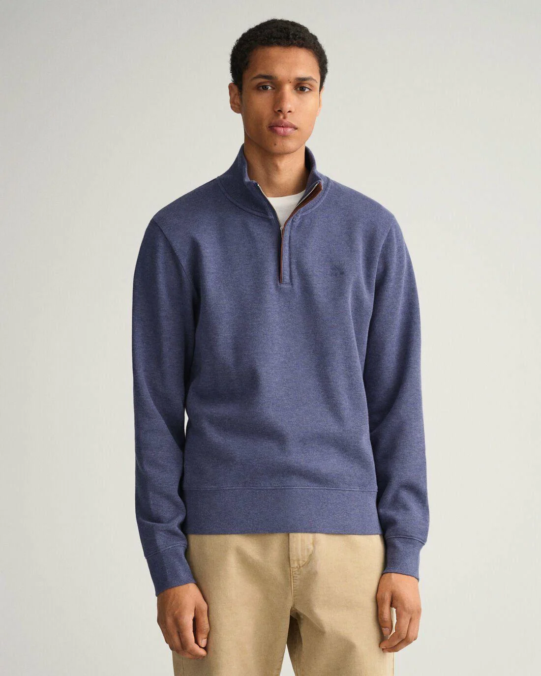 Hoodies And Sweats | Mens GANT Sacker Rib Half-Zip Sweatshirt Dk Jeansblue Melange