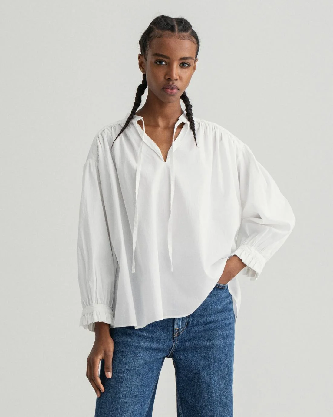 Shirts And Blouses | Womens GANT Wrinkle Popover Blouse White