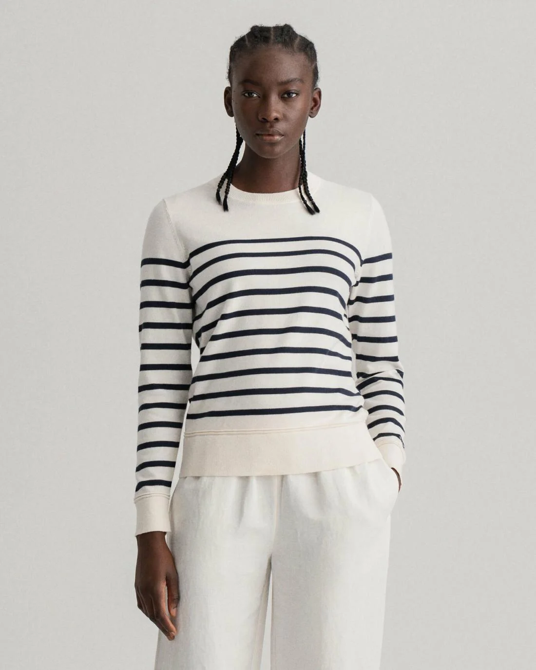 Knitwear | Womens GANT Light Cotton Breton Crew Neck Sweater Eggshell