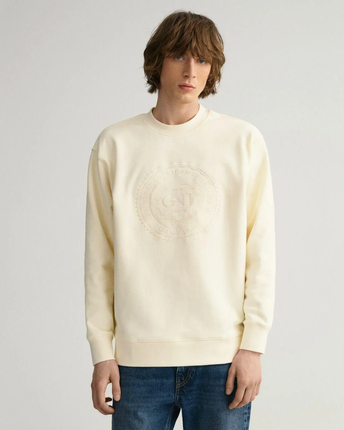 Hoodies And Sweats | Mens GANT Monogram Crew Neck Sweatshirt Cream