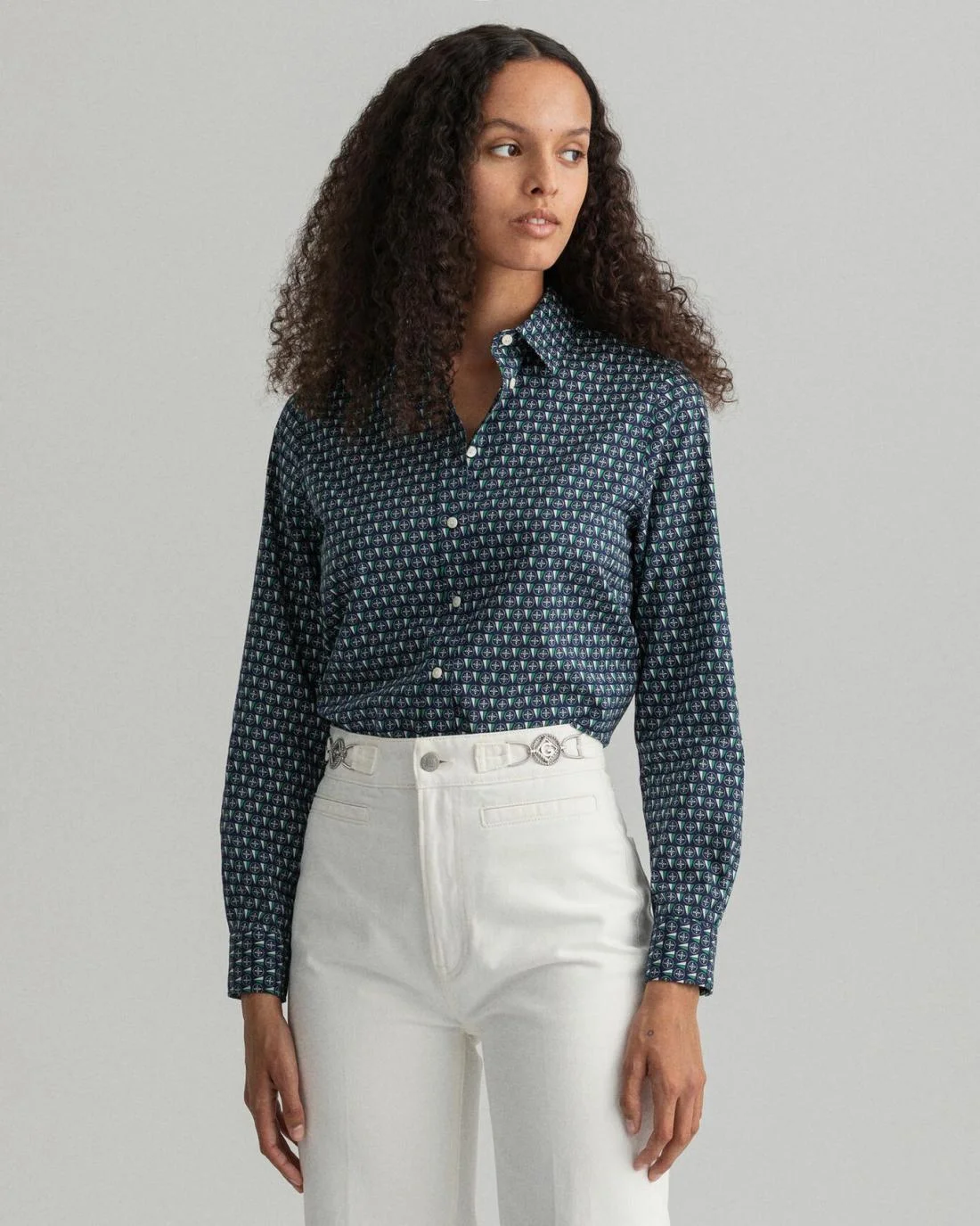 Shirts And Blouses | Womens GANT Geometric Shirt Classic Blue