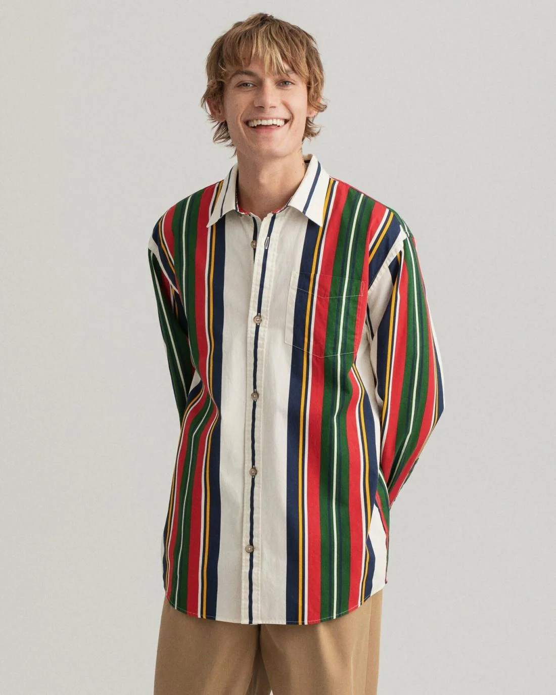 Shirts | Mens GANT Oversized Rough Weather Stripe Shirt Caulk White