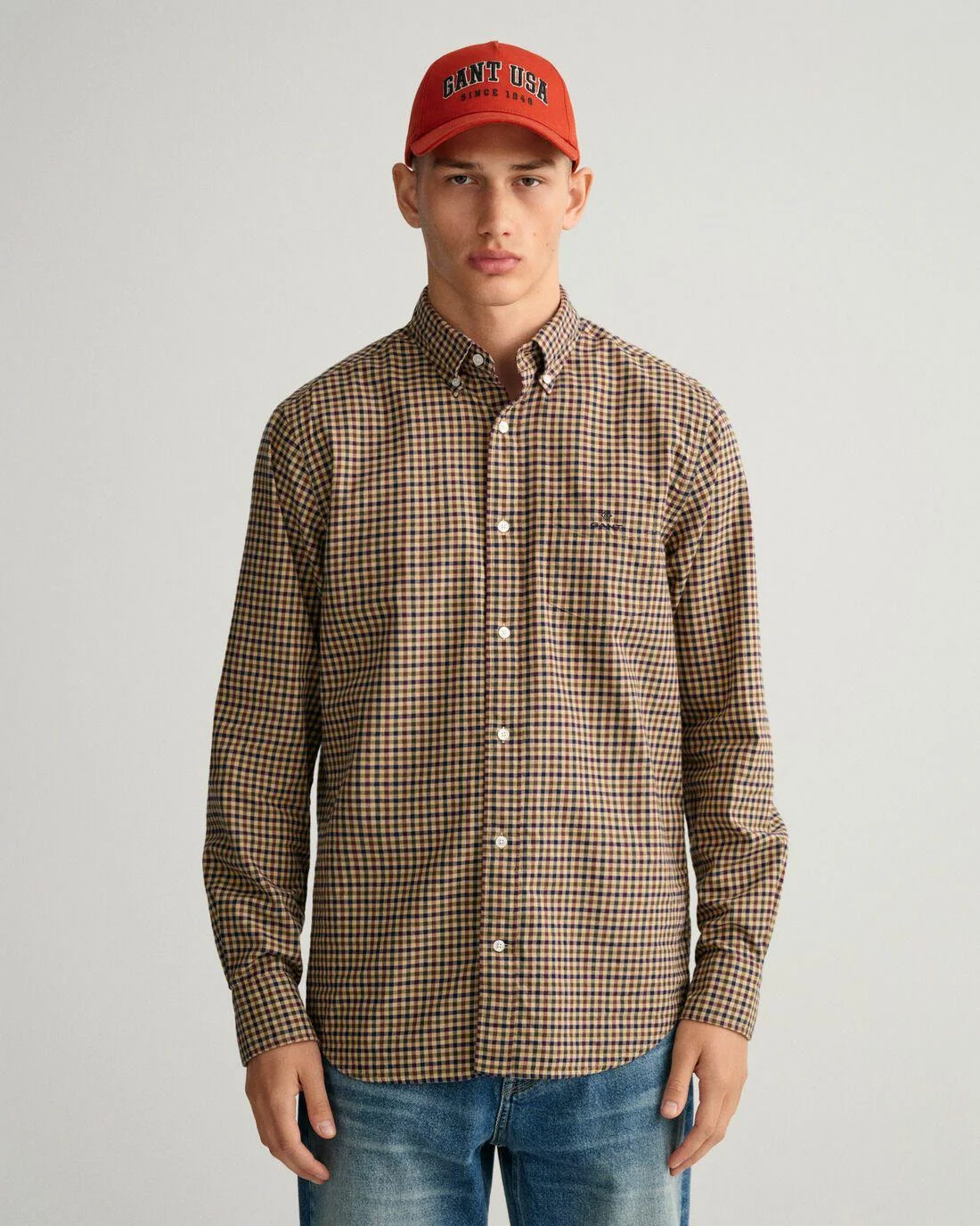 Shirts | Mens GANT Regular Fit Gingham Twill Shirt Hazelwood Beige