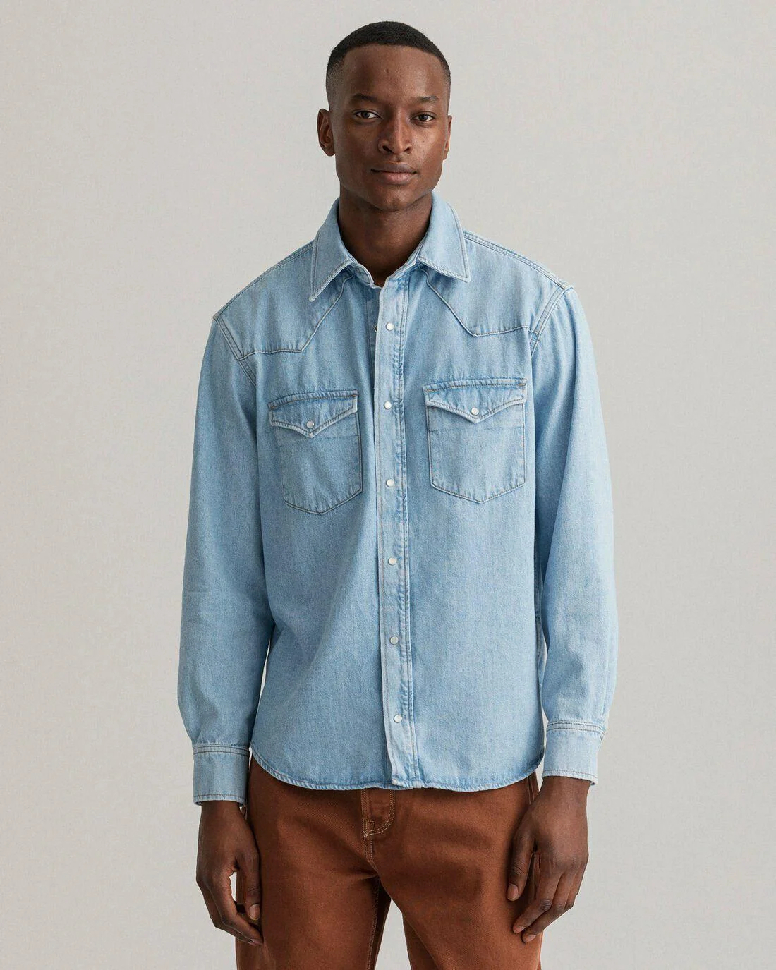 Shirts | Mens GANT Relaxed Fit Western Denim Shirt Light Blue Worn In