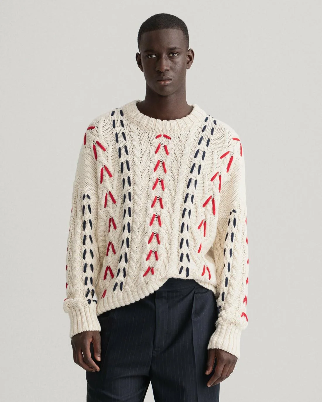 Knitwear | Mens GANT Chunky Cable Crew Neck Sweater Cream