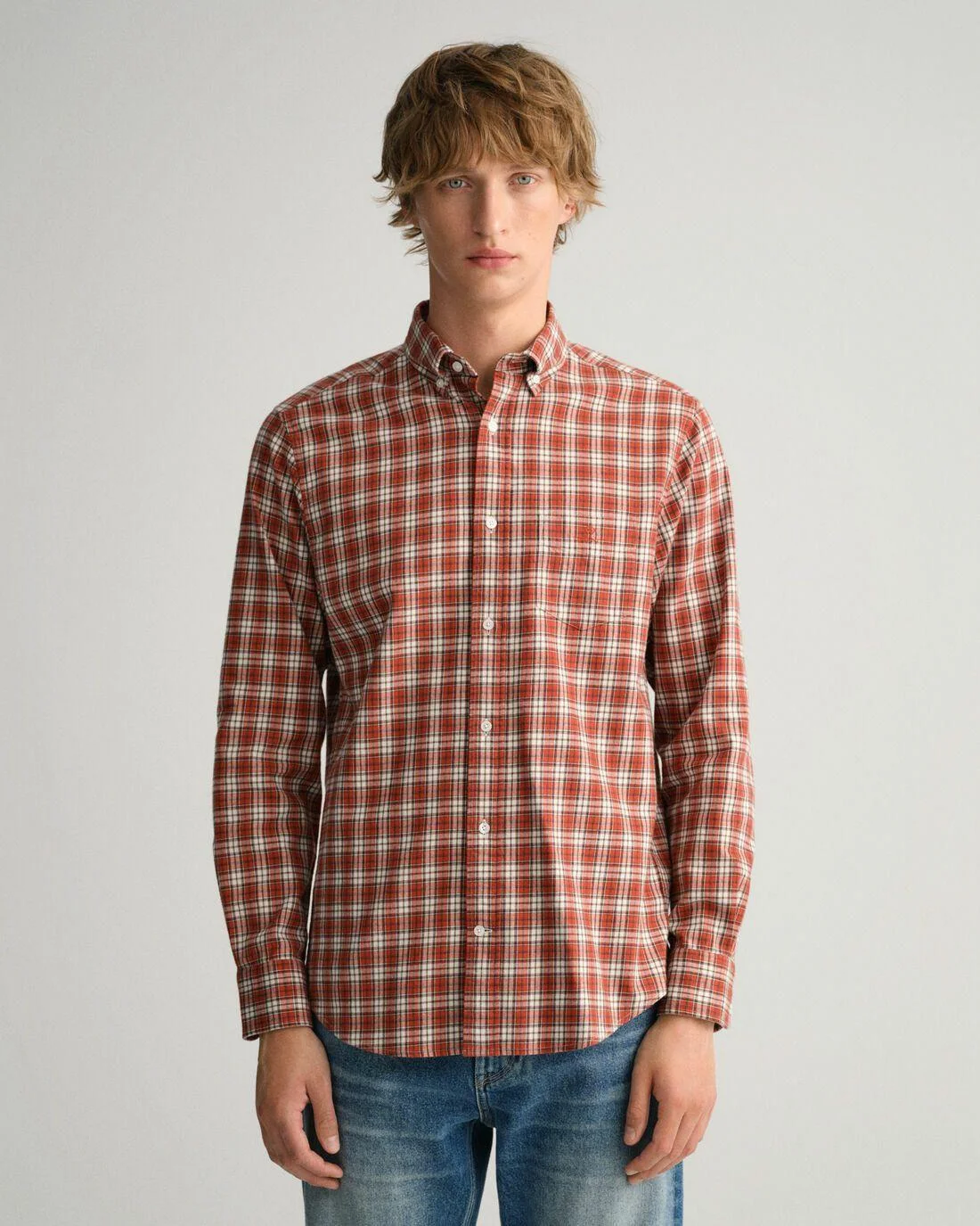 Shirts | Mens GANT Regular Fit Flannel Check Shirt Red Spice