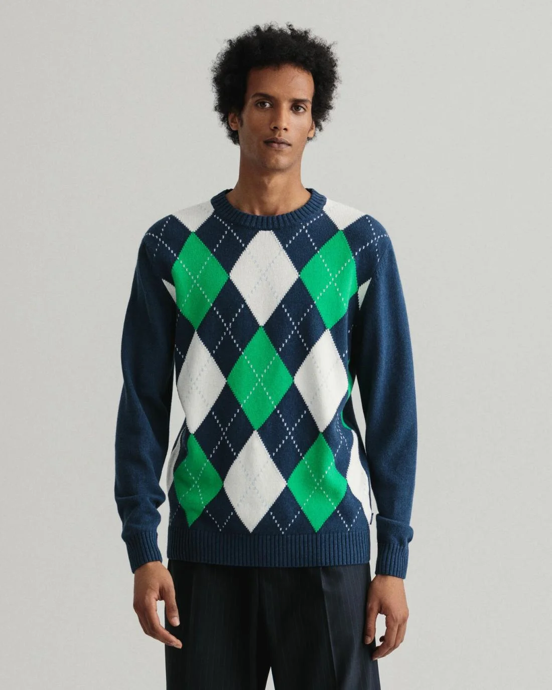 Knitwear | Mens GANT Argyle Crew Neck Sweater Dk Jeansblue Melange