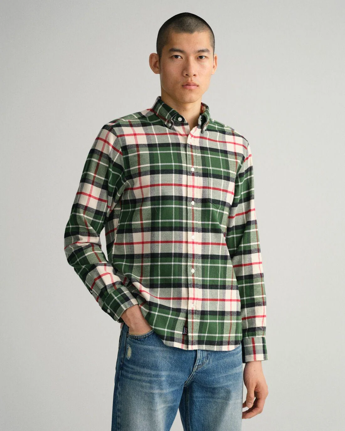 Shirts | Mens GANT Regular Fit Flannel Tartan Shirt Eden Green