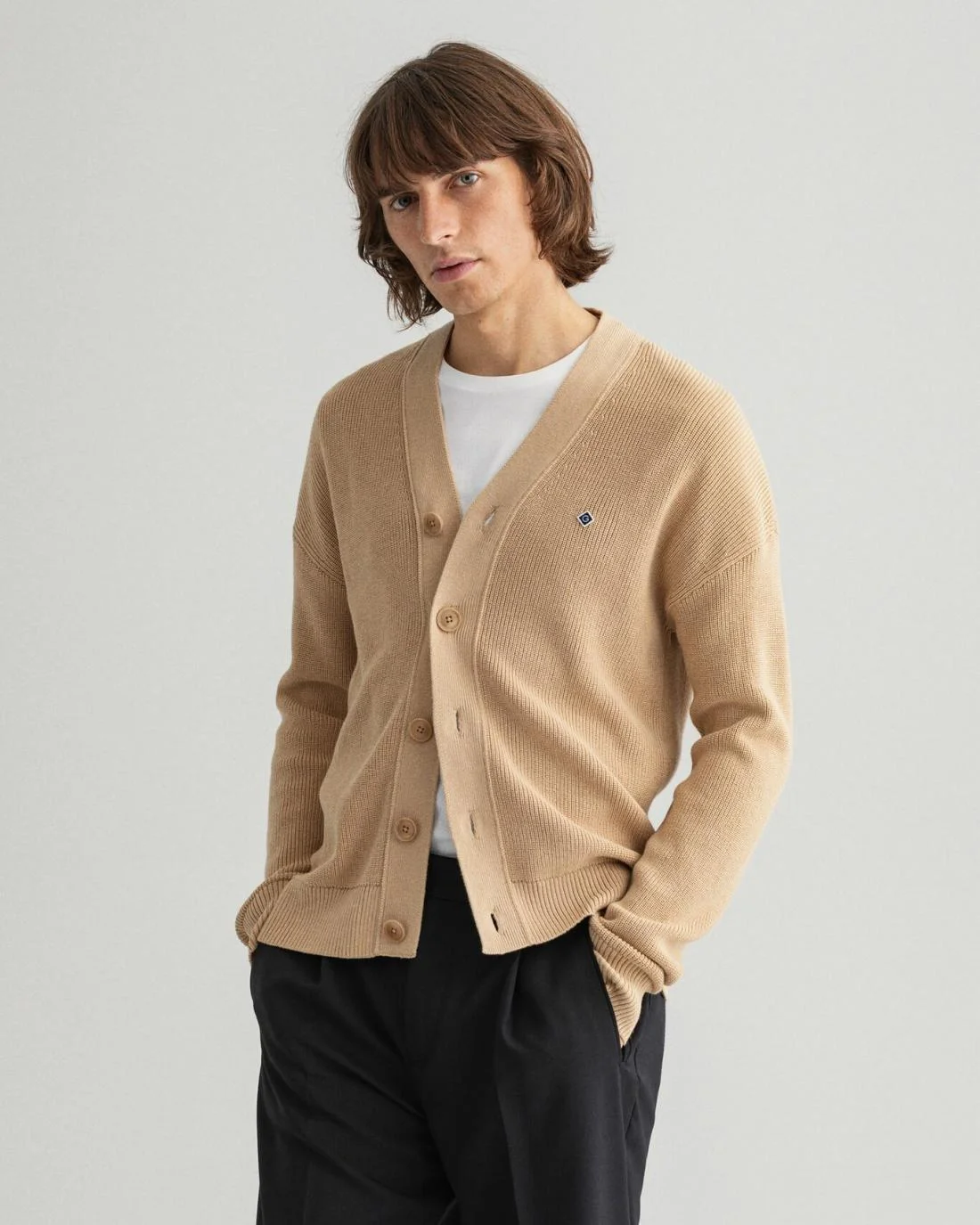 Knitwear | Mens GANT Cotton Rib Cardigan Dark Almond