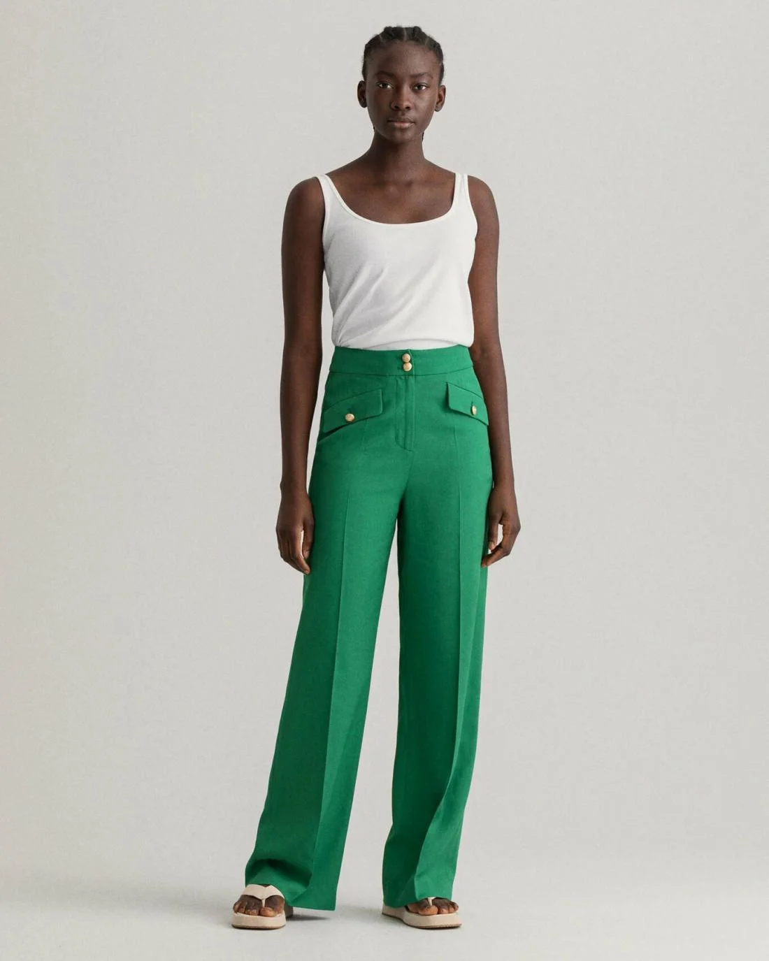 Trousers | Womens GANT High-Waisted Fluid Wide Leg Pants Lavish Green