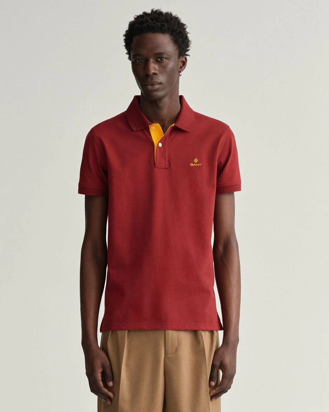 Polo Shirts | Mens GANT Contrast Collar Piqué Rugger Plumped Red