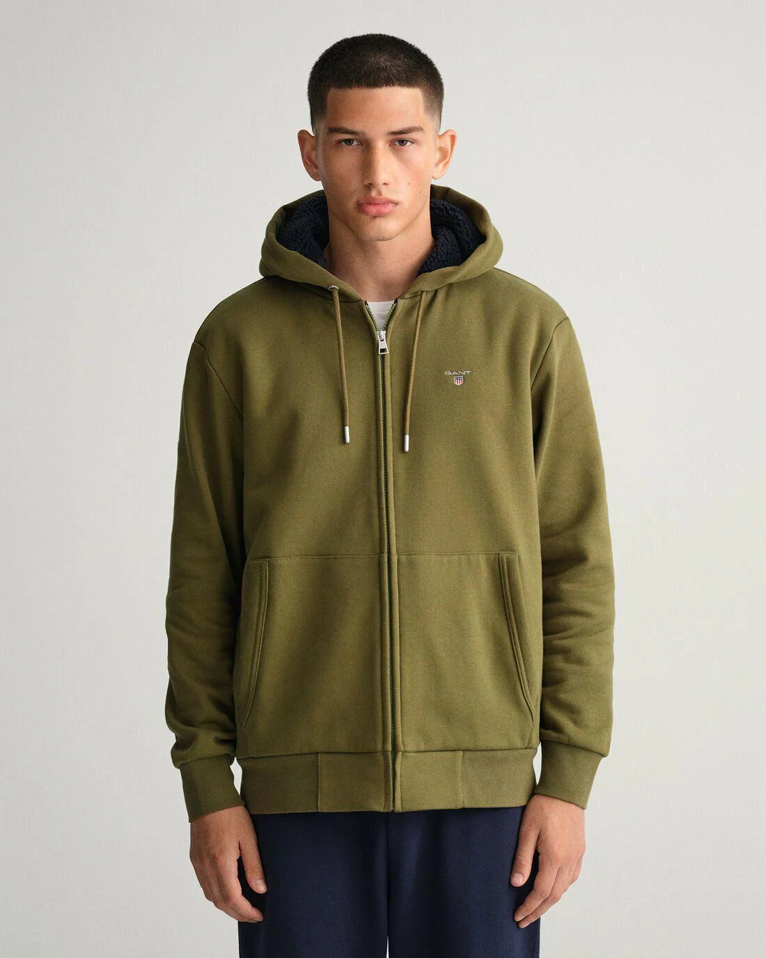 Hoodies And Sweats | Mens GANT Sherpa Fleece Zip Sweat Hoodie Army Green