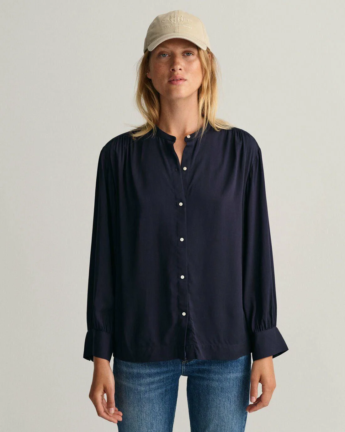 Shirts And Blouses | Womens GANT Relaxed Fit Wide Cuff Blouse Evening Blue