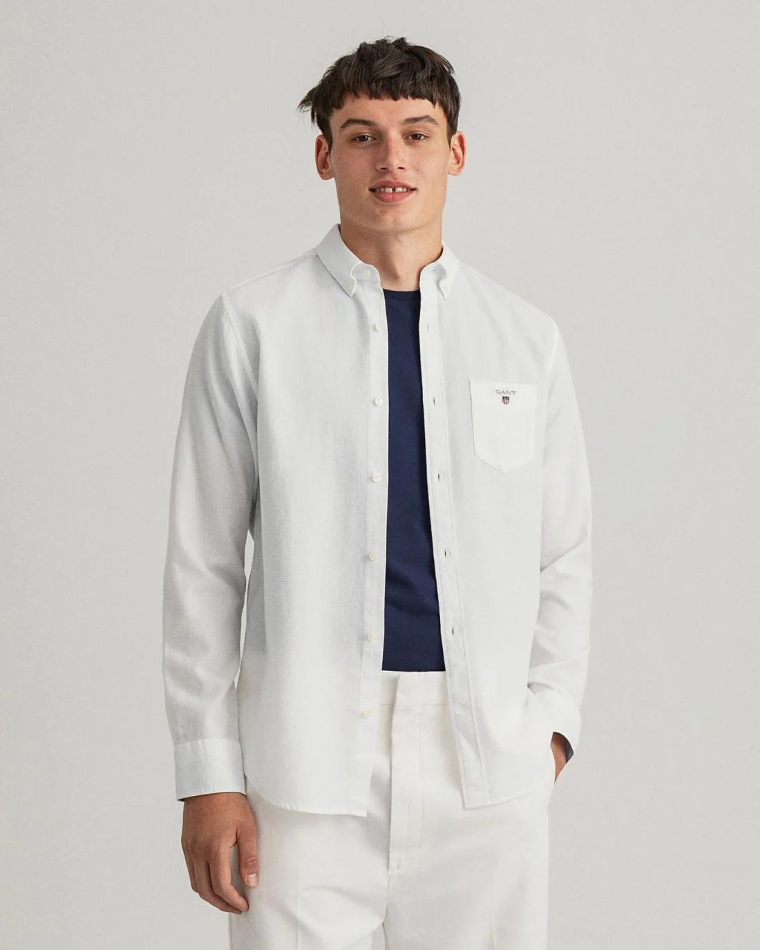 Shirts | Mens GANT Regular Fit Shield Texture Shirt White