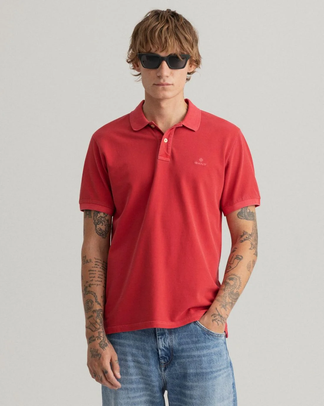 Polo Shirts | Mens GANT Sunfaded Piqué Polo Shirt Equestrian Red