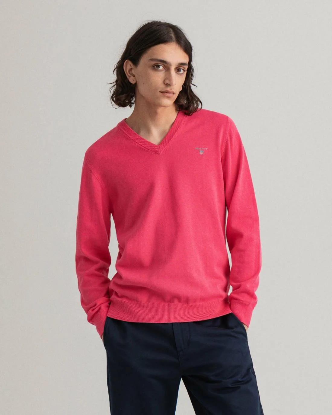 Knitwear | Mens GANT Classic Cotton V-Neck Sweater Pink Melange