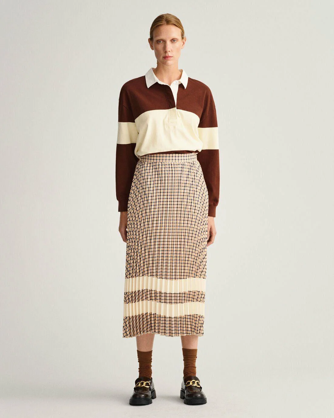 Shorts And Skirts | Womens GANT Check Pleated Skirt Toffee Beige