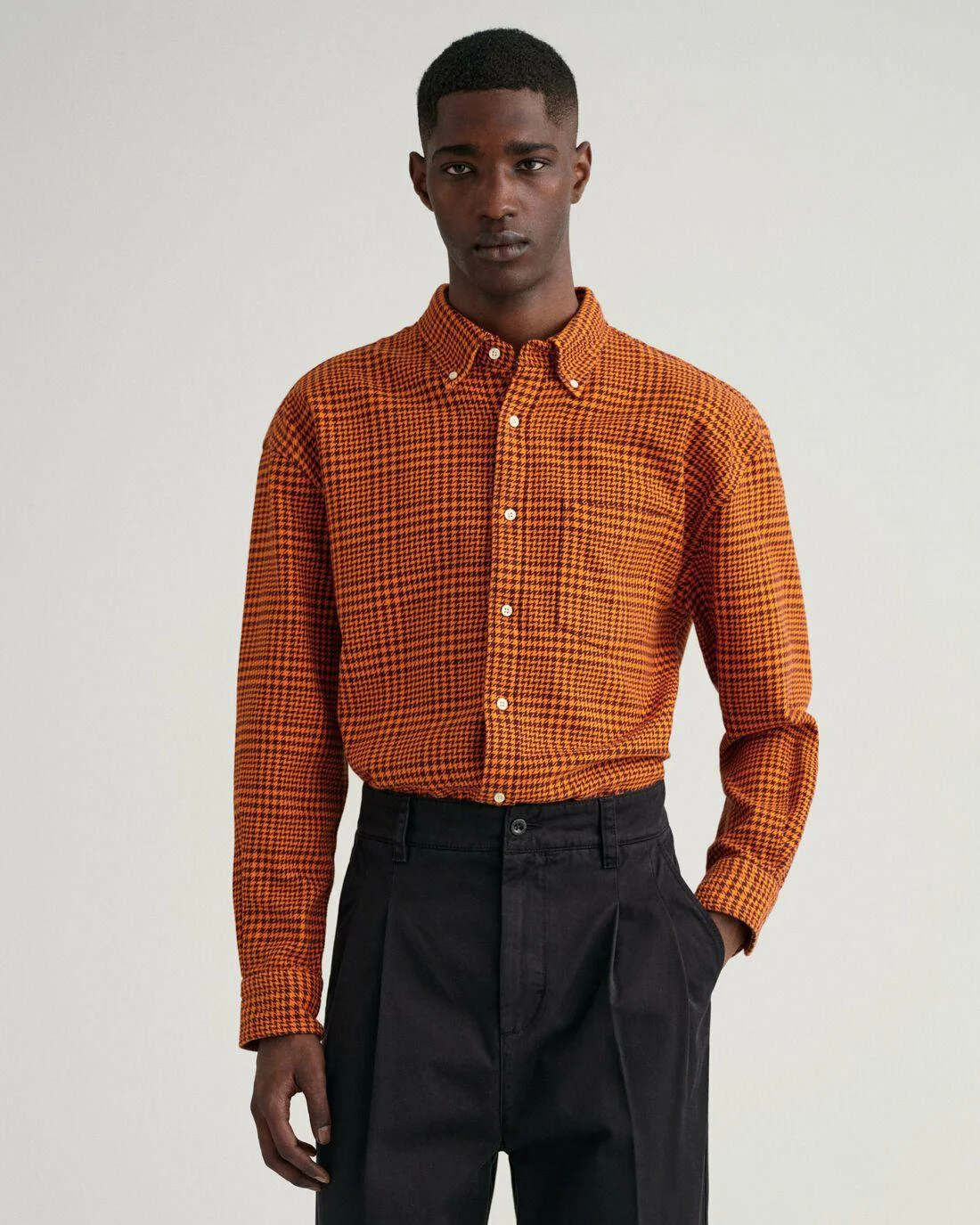 Shirts | Mens GANT Oversized Houndstooth Cotton Shirt Russet Orange