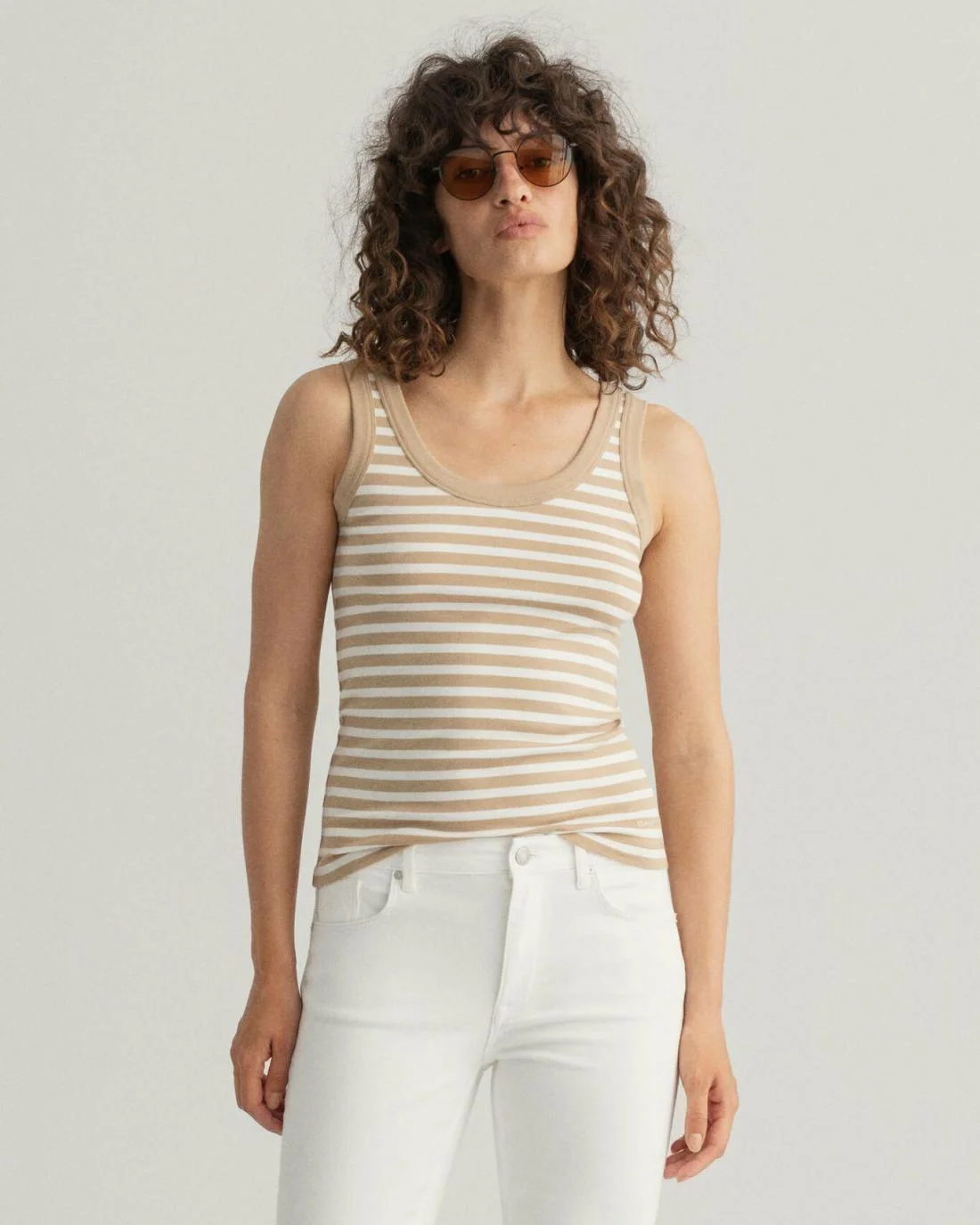 Polos And T-Shirts | Womens GANT Striped Ribbed Tank Top Dark Khaki