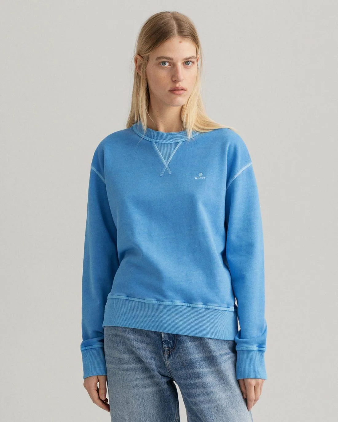 Hoodies And Sweats | Womens GANT Sunfaded Crew Neck Sweatshirt Silver Lake Blue