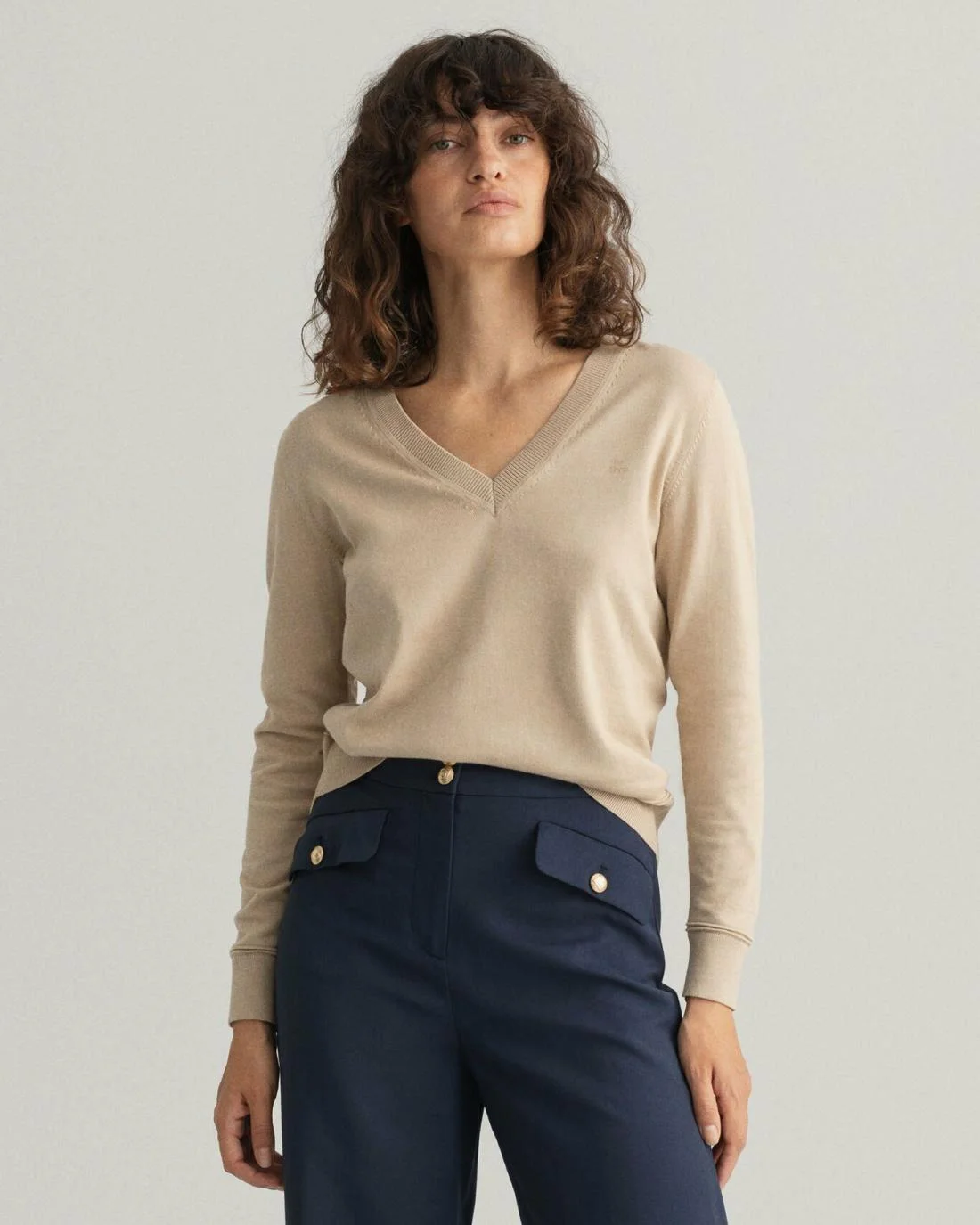 Knitwear | Womens GANT Light Cotton V-Neck Sweater Dry Sand