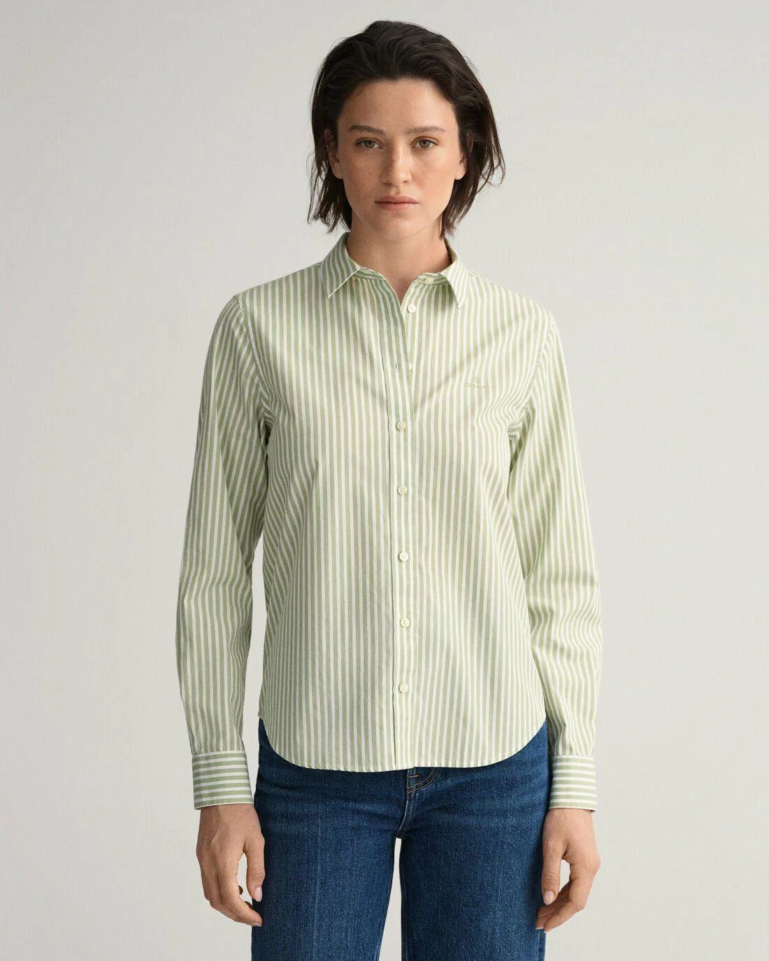 Shirts And Blouses | Womens GANT Regular Fit Striped Broadcloth Shirt Eucalyptus Green