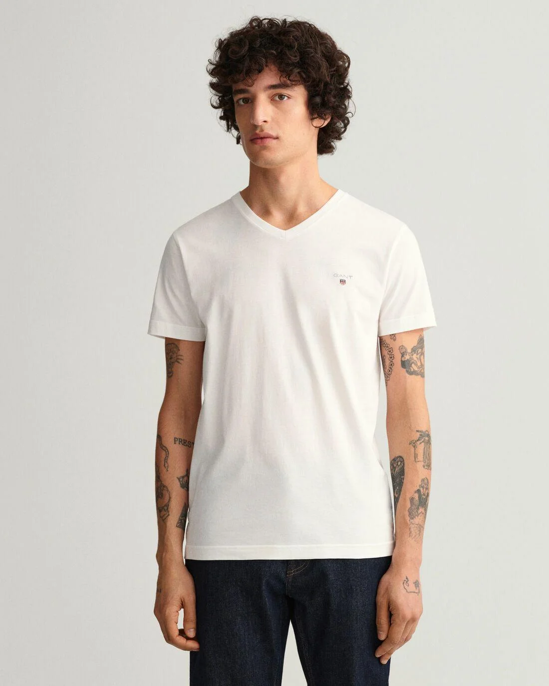 T-Shirts | Mens GANT Original Slim Fit V-Neck T-Shirt White