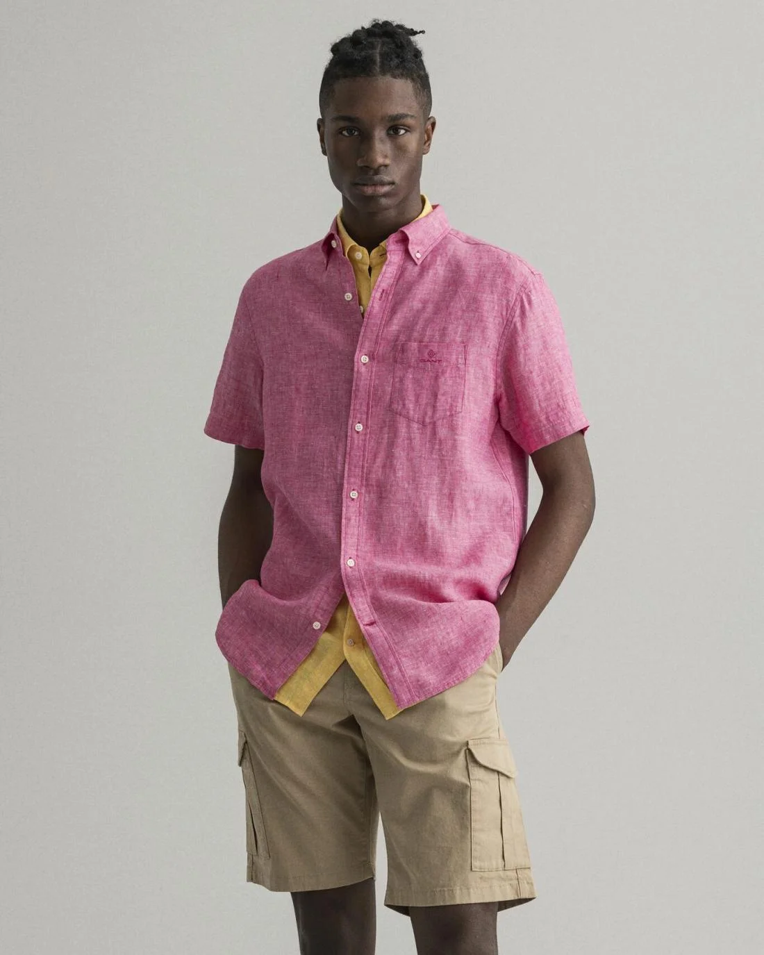 Shirts | Mens GANT Regular Fit Linen Short Sleeve Shirt Cabaret Pink