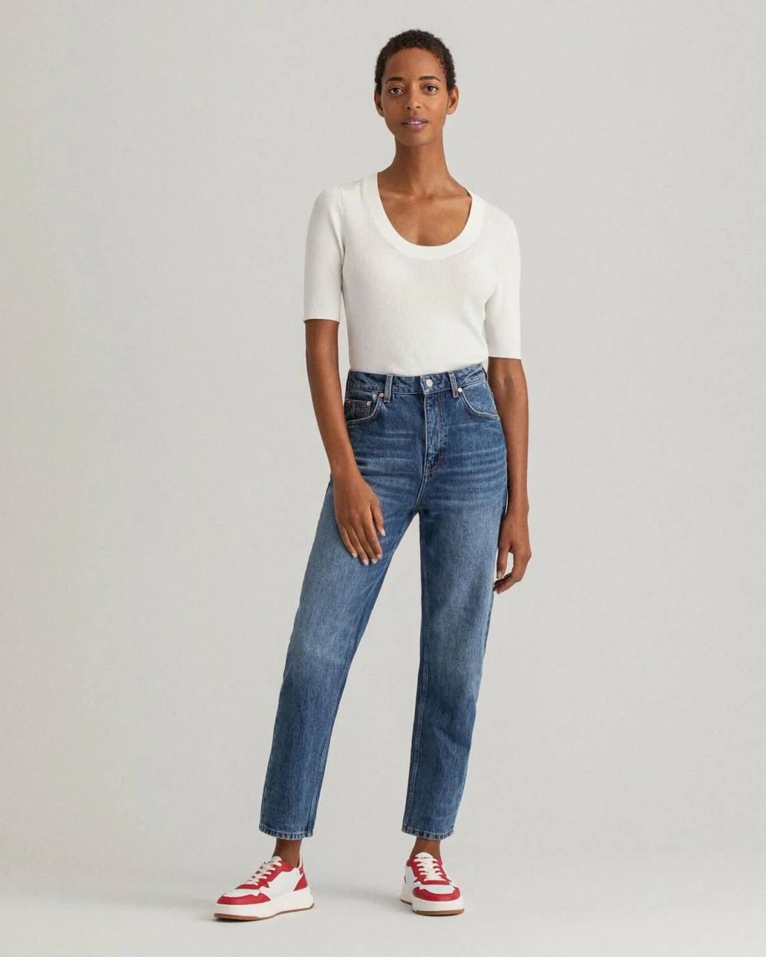 Jeans | Womens GANT Straight Leg High-Waisted Cropped Jeans Mid Blue Vintage