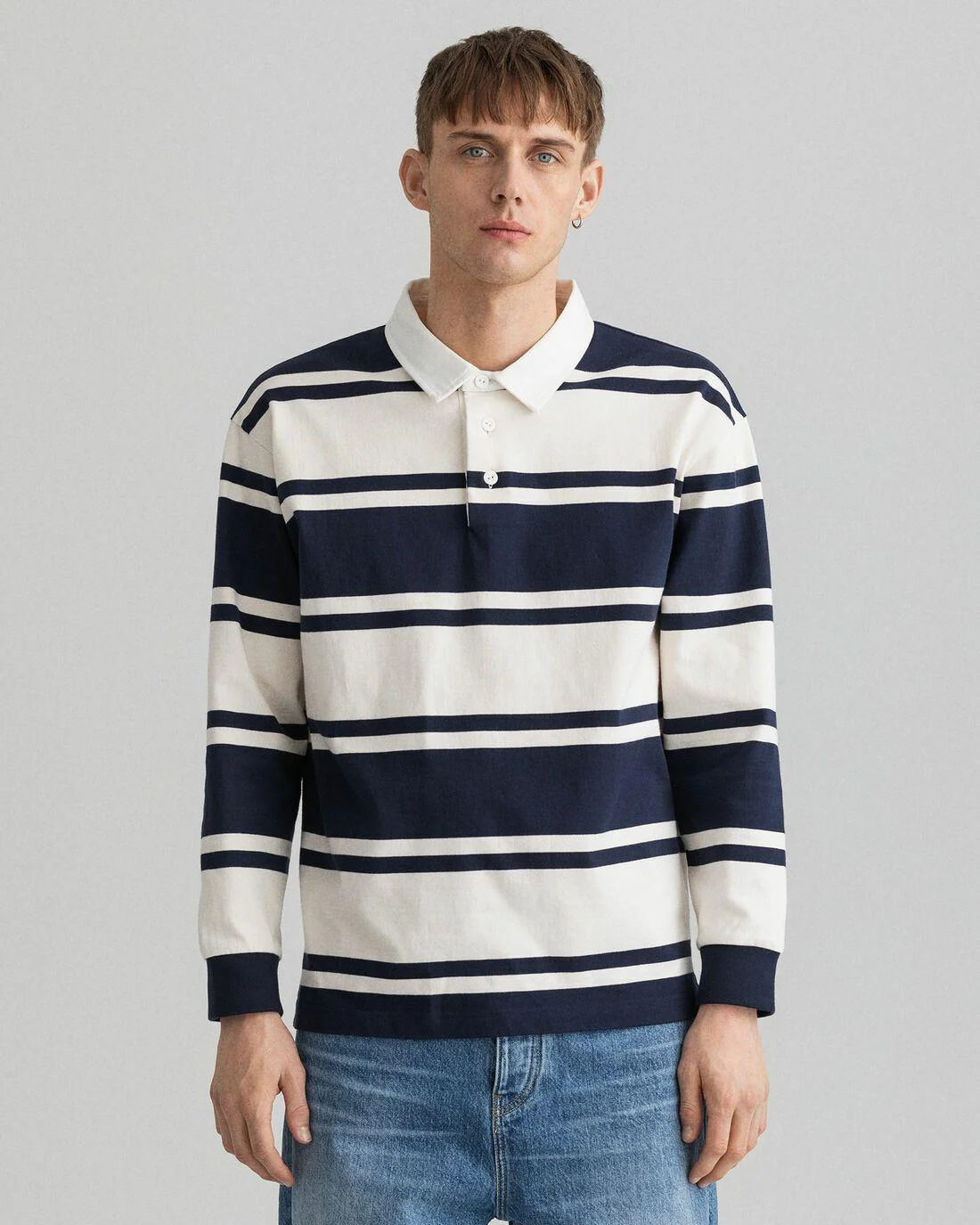 Rugby Shirts | Mens GANT Barstripe Heavy Rugger Evening Blue