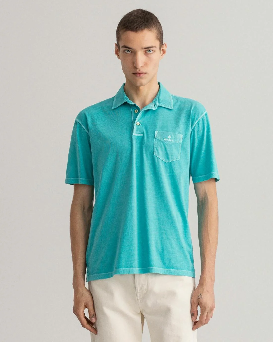 Polo Shirts | Mens GANT Sunfaded Jersey Polo Shirt Aqua Green